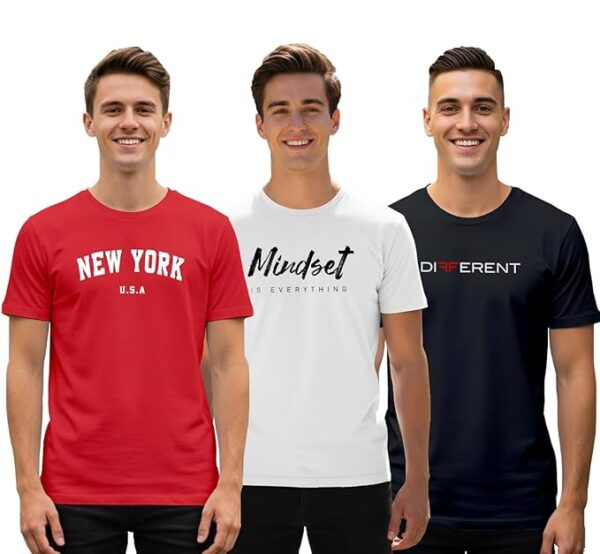 XENOVAURBAN Men's Printed T-Shirt Combo Pack of 3 | Regular Fit Cotton Tshirts for Man - PRNT2